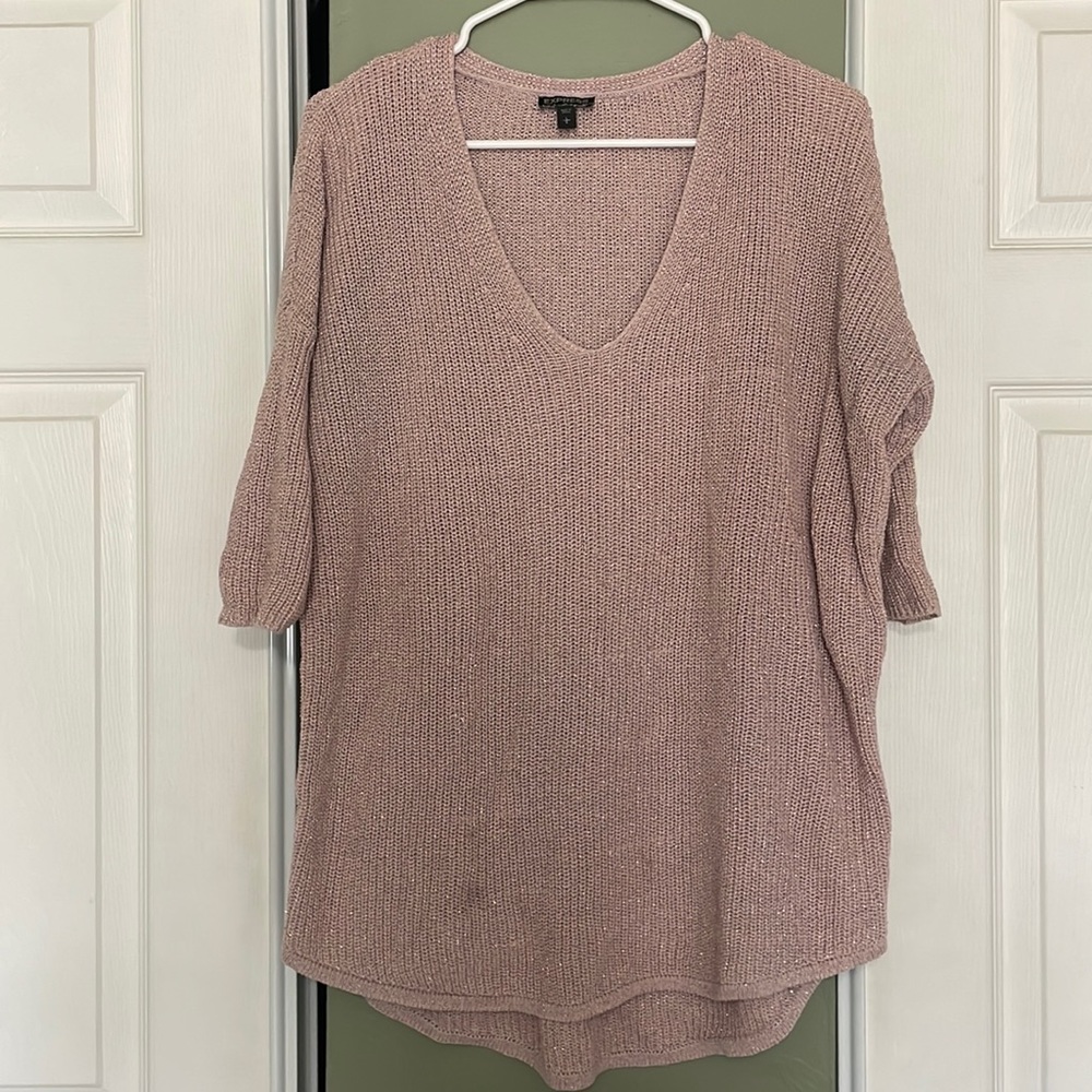 Express V Neck Women’s Sweater, Size Large, Great Condition! Pink Sparkl…